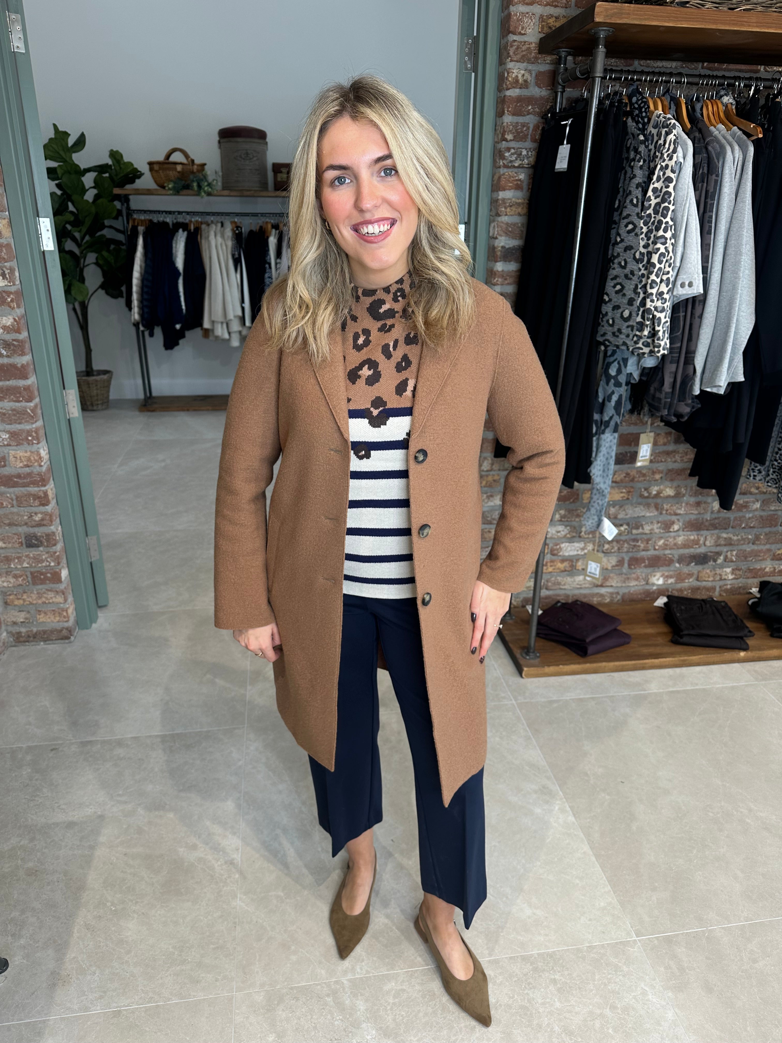 Oui Mayson Boiled Wool Coat In Camel