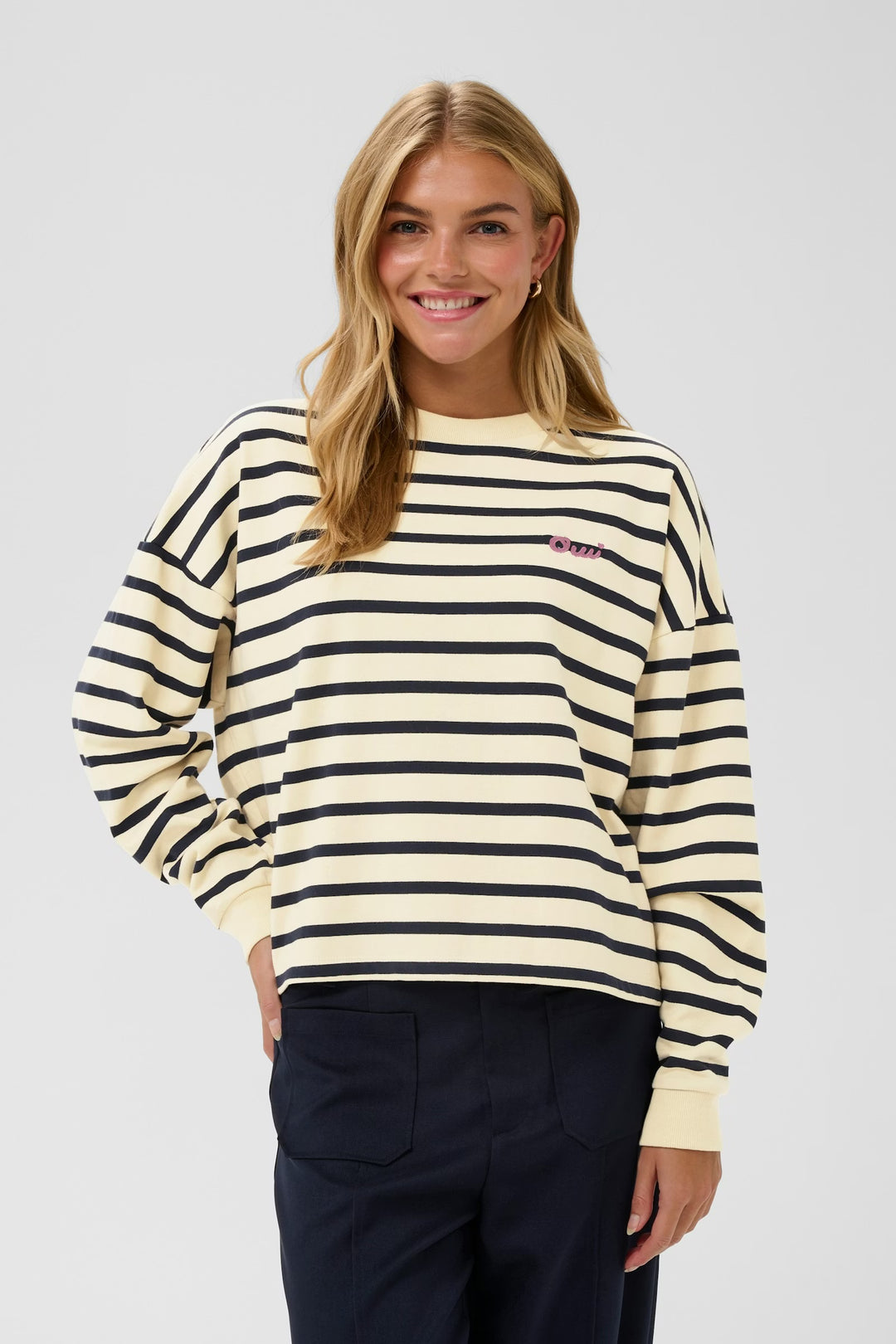Saint Tropez Striped Sweatshirt In Off white & Navy