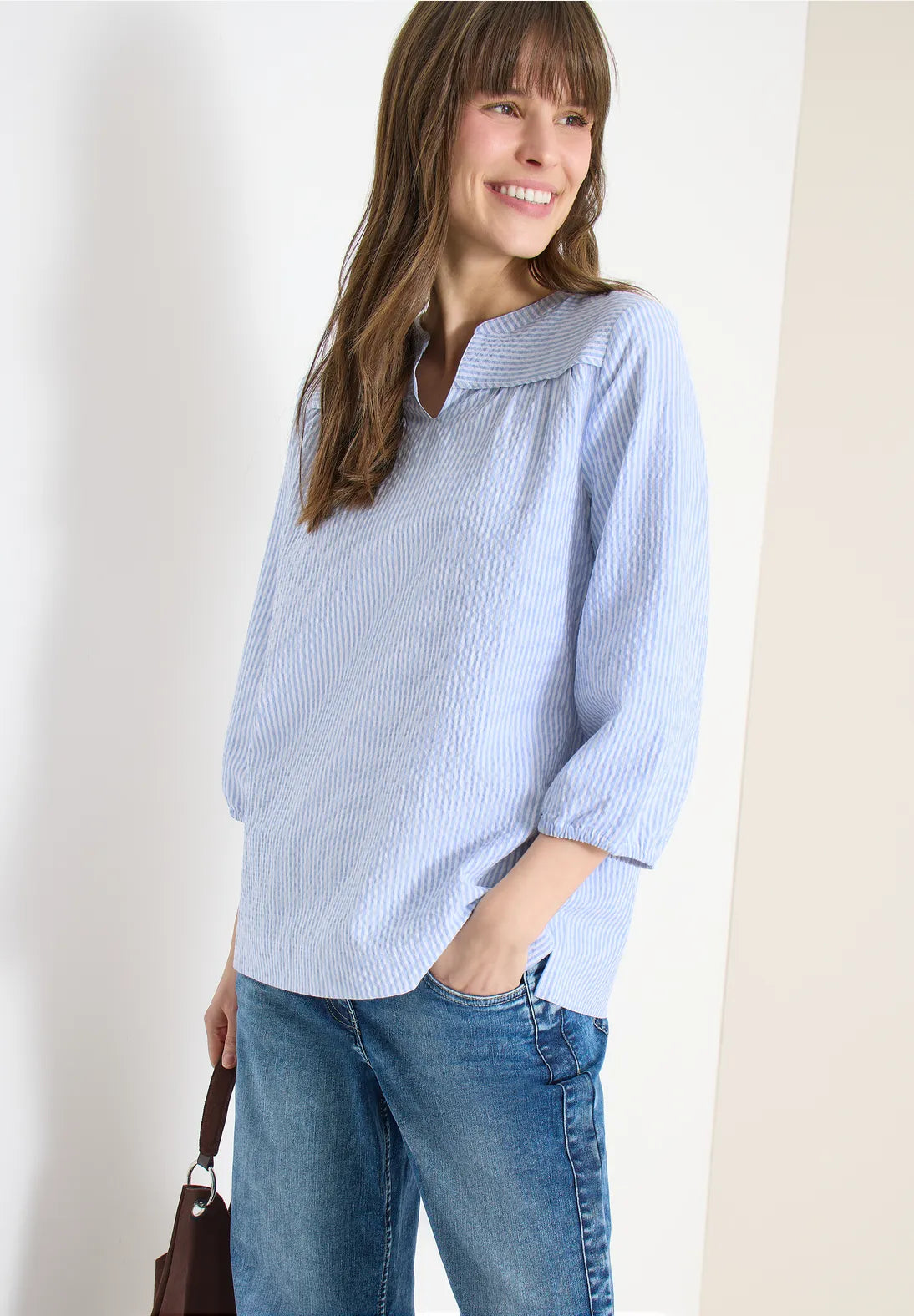 Cecil seersucker Striped Blouse In blouse blue