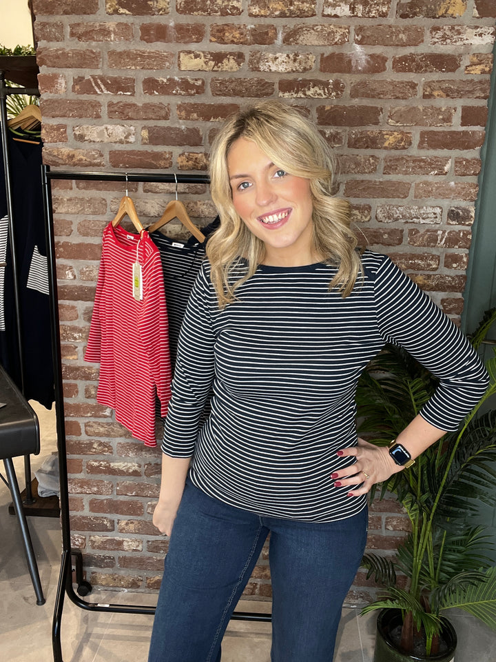 Street One Boat Neckline Striped Top In Navy
