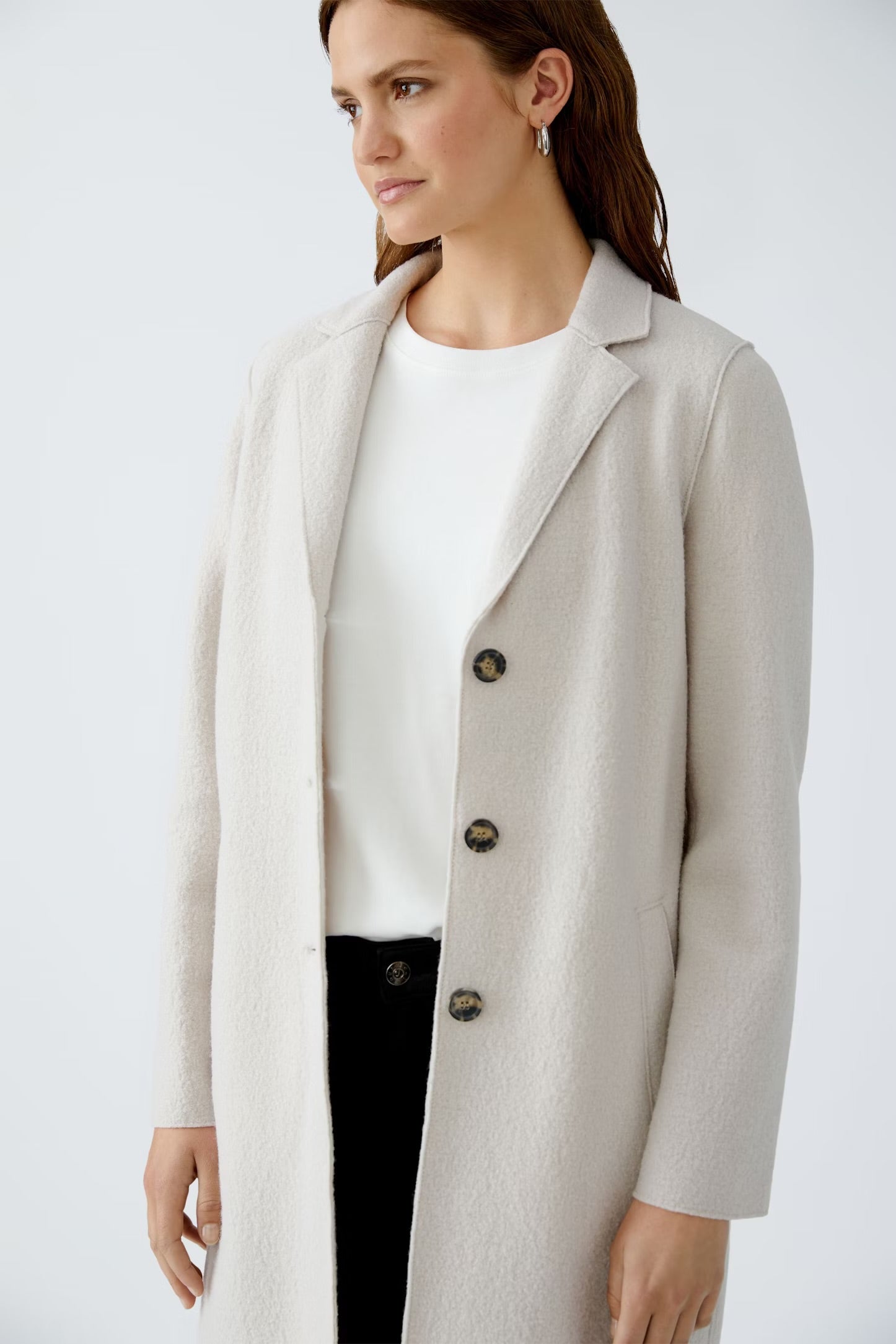 Oui Mayson Boiled Wool Coat In Stone Melange
