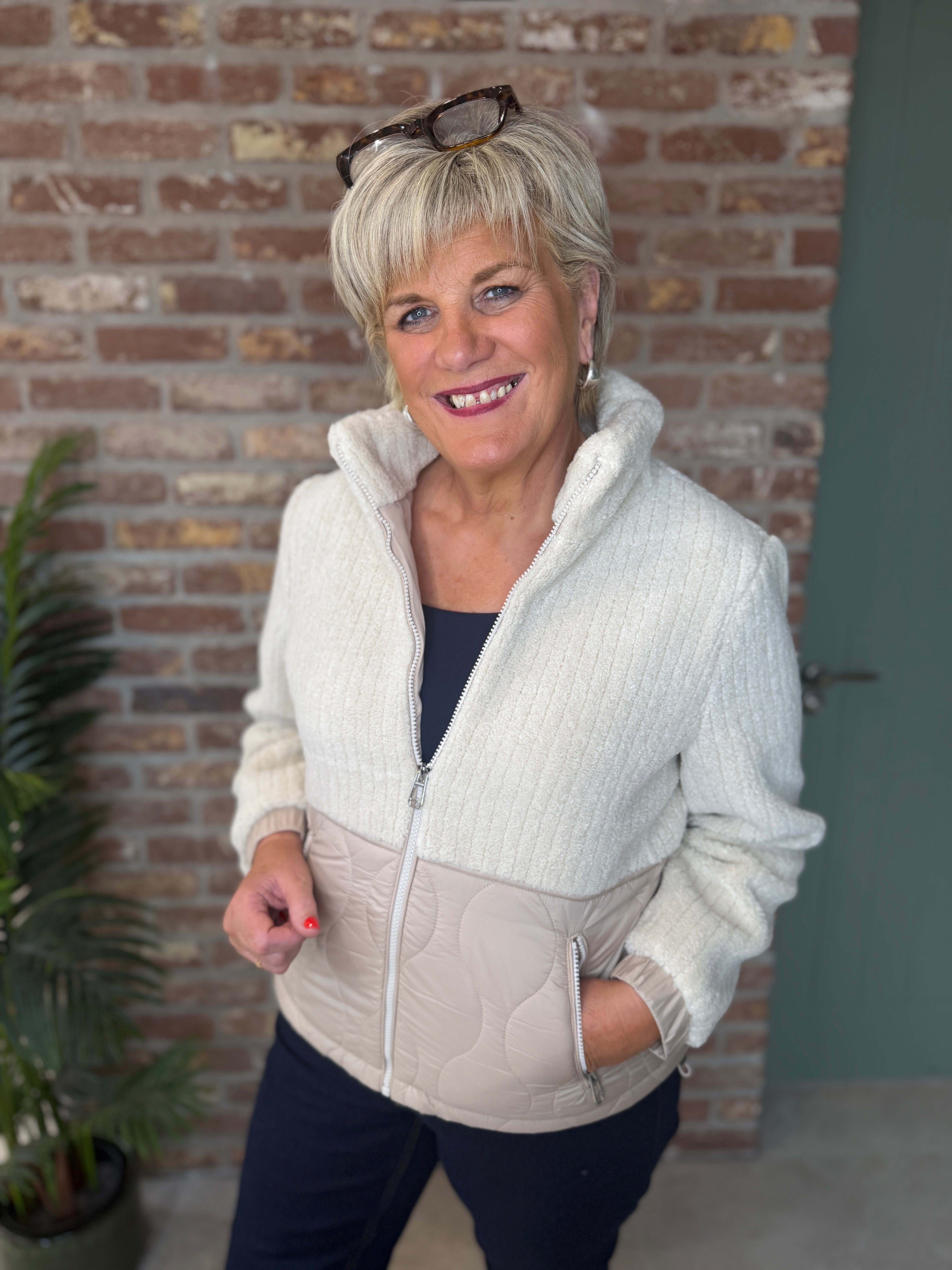 teddy mix jacket in soft fawn beige