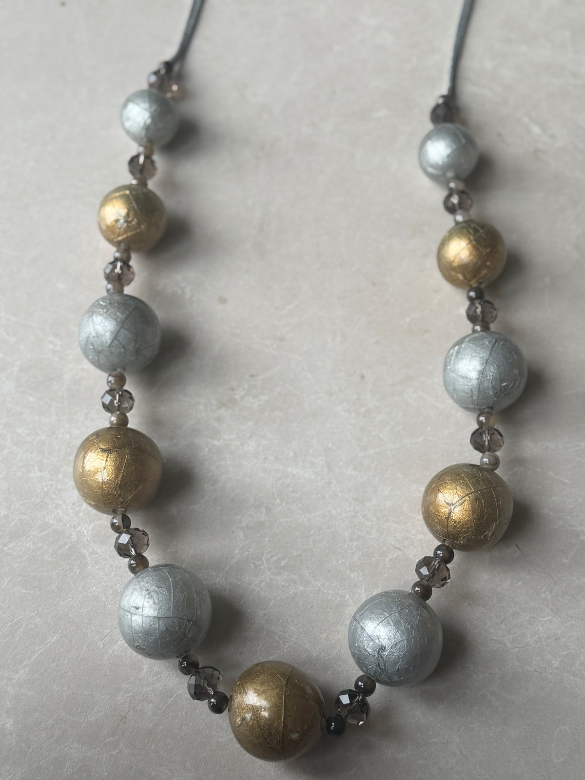 Chunky ball & bead necklace in gold & grey