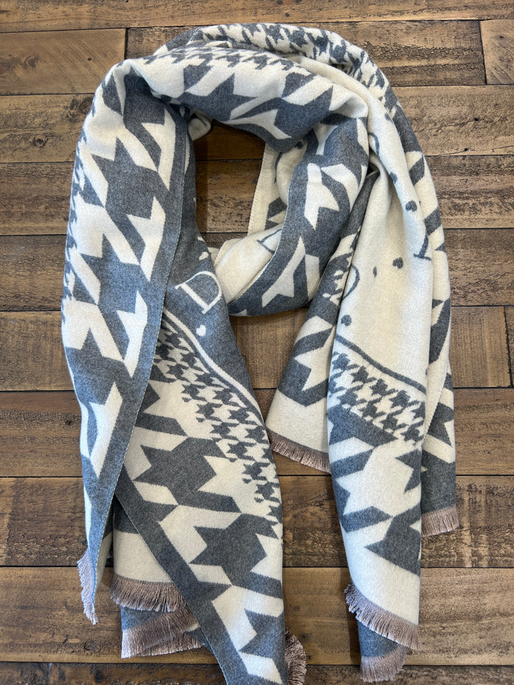 Elsa Patterned Scarf In Grey Multi