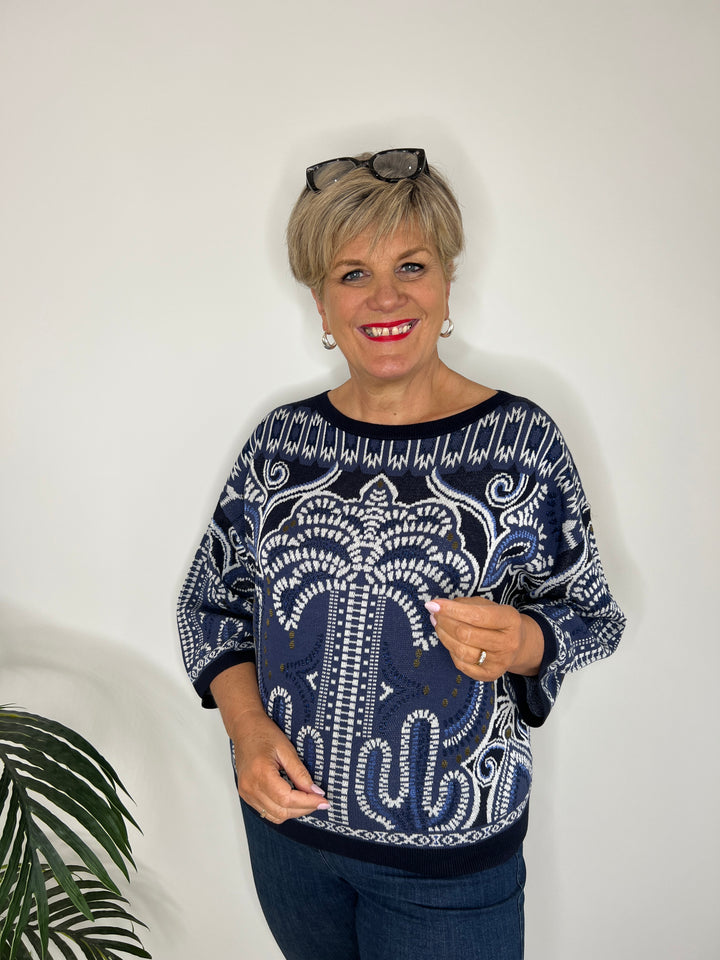 Oui Jacquard Pullover In Blue