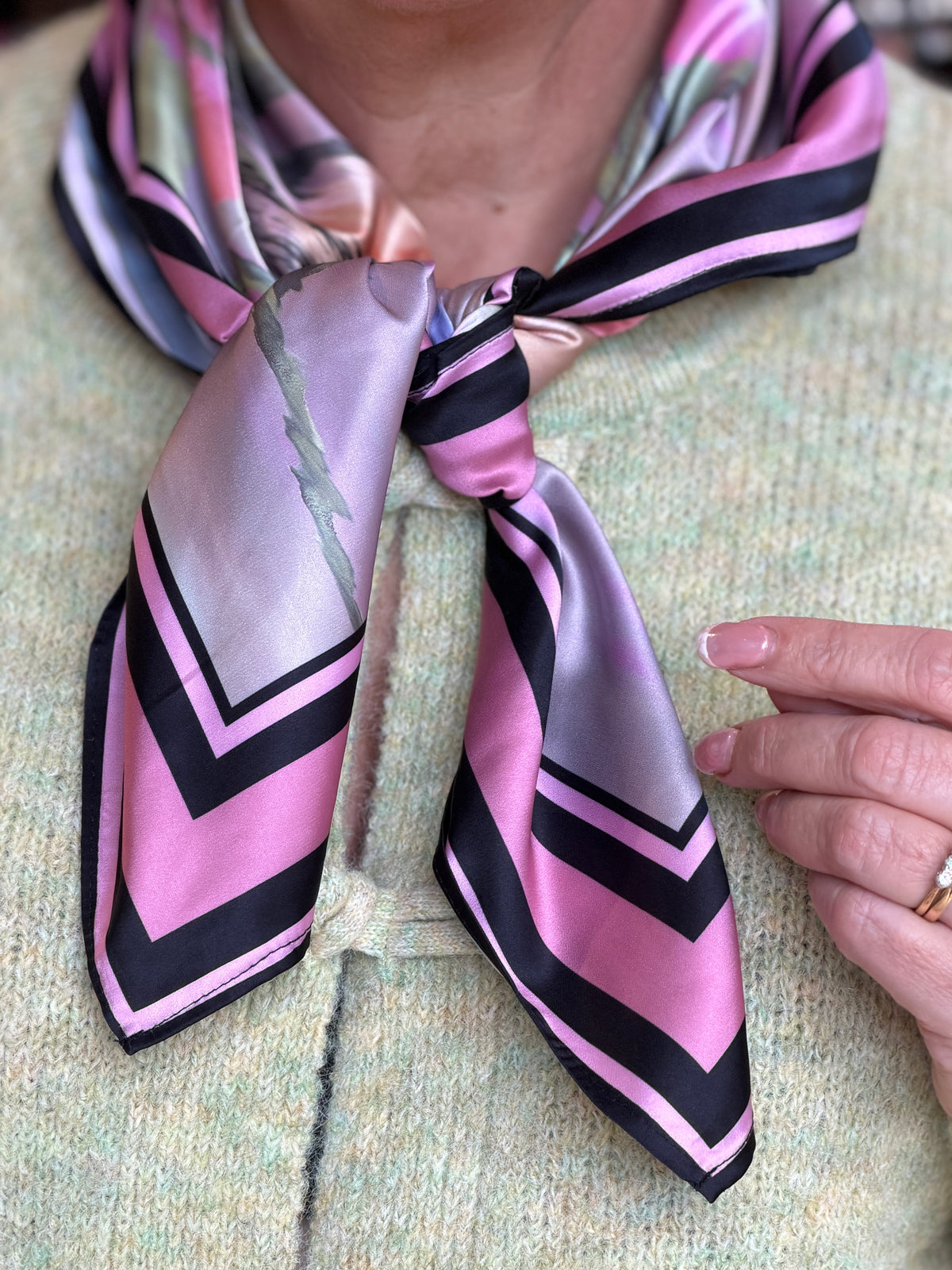 Nukami satin neck scarf in pink multi