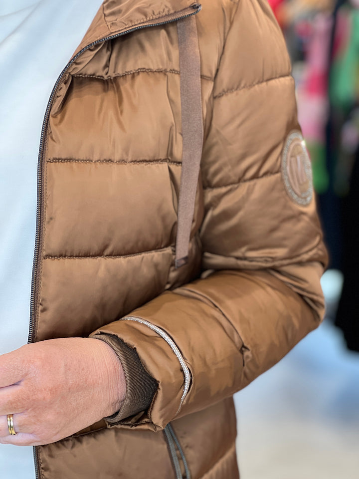 Monari Quilted Coat With Rhinestones In Whisky