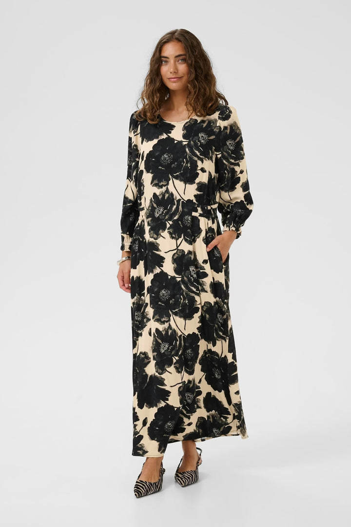 Culture Floral Pattern Dress In Black & Off White