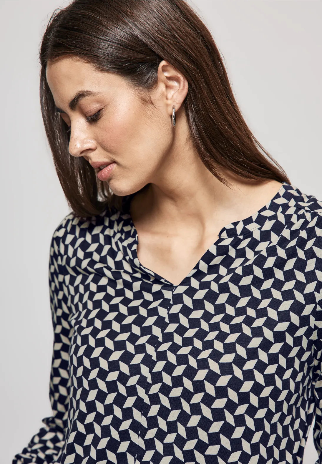 Street One Minimal Jersey Top In Navy Multi