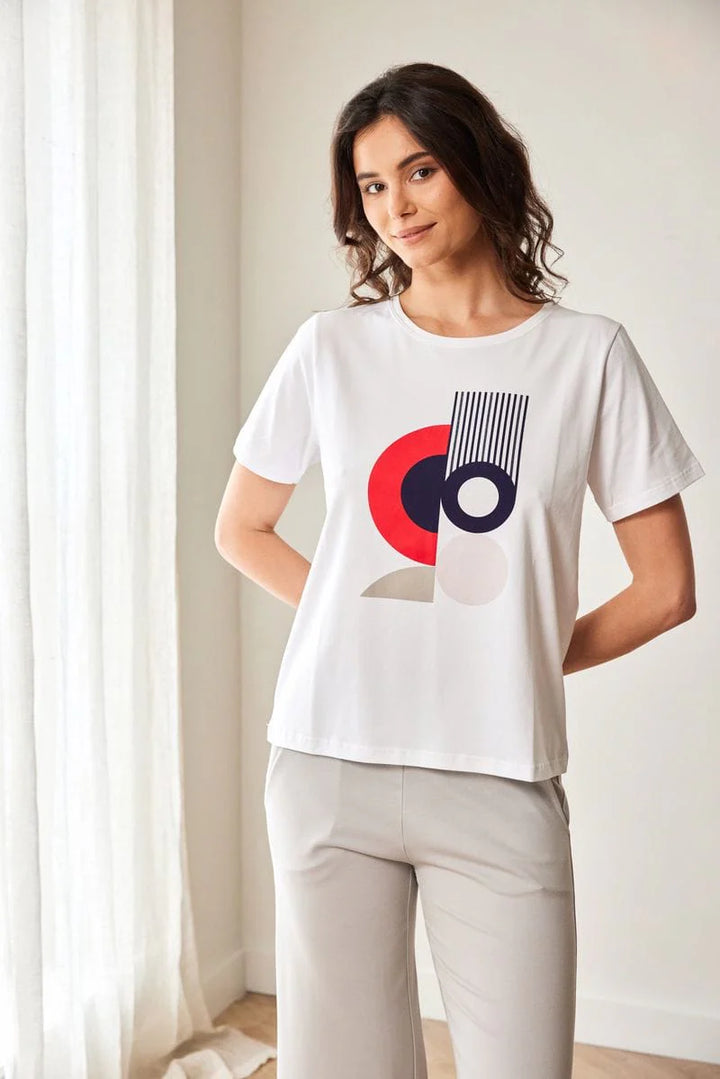 Peruzzi Circle Print T-shirt in white & Red