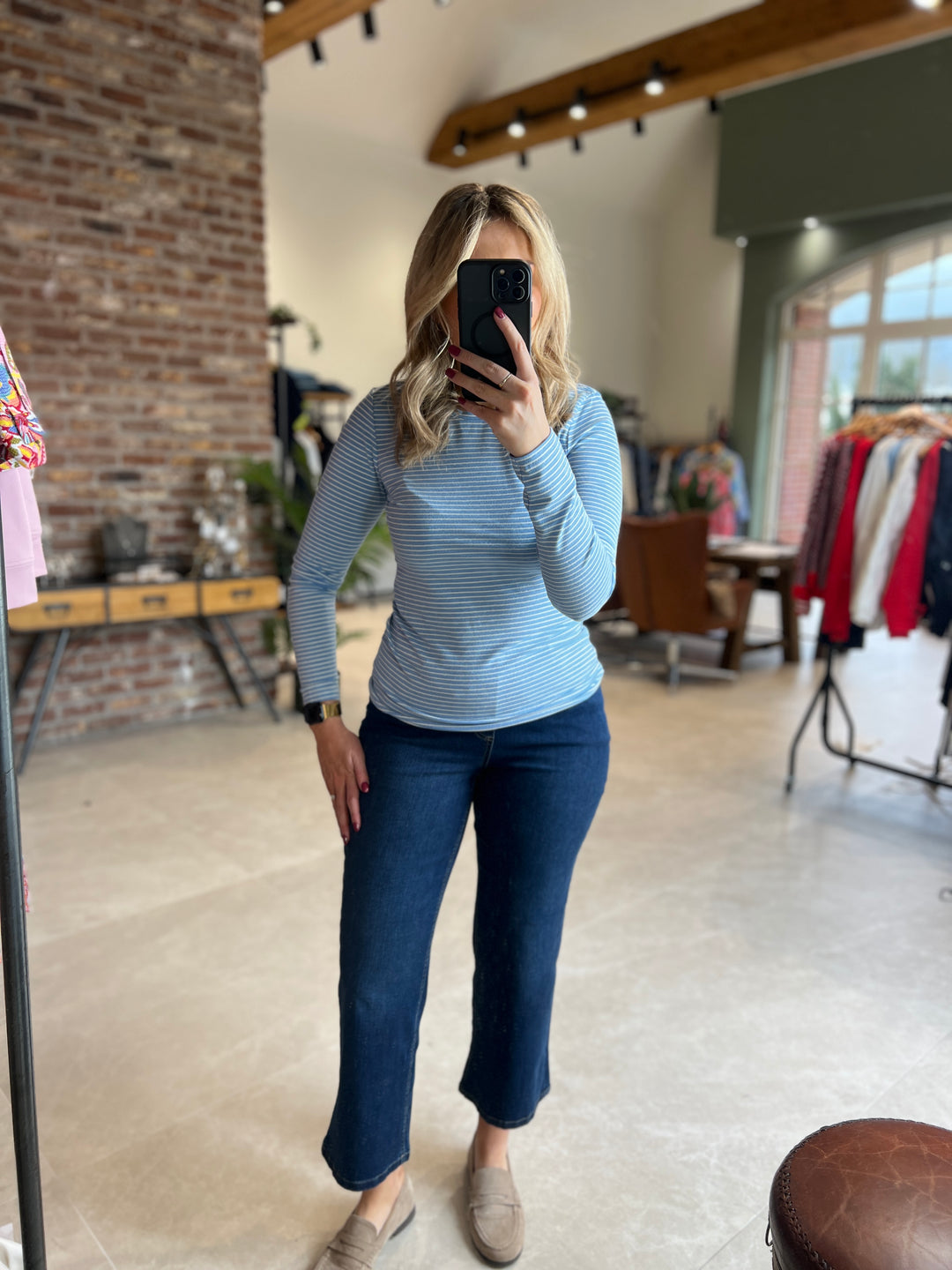 Culture Striped Top In Blue & White