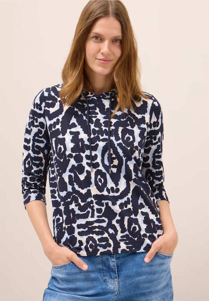 Cecil Patterned Hoodie In Urban Dark Blue