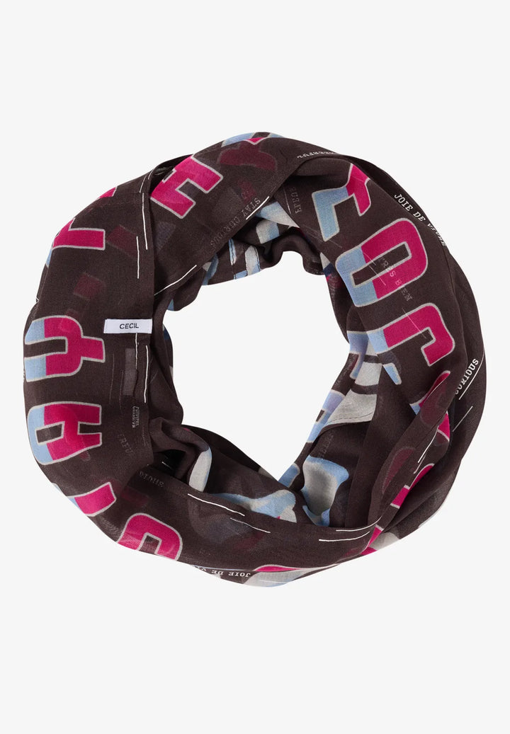 Cecil foil patterned Loop Snood In macchiato brown