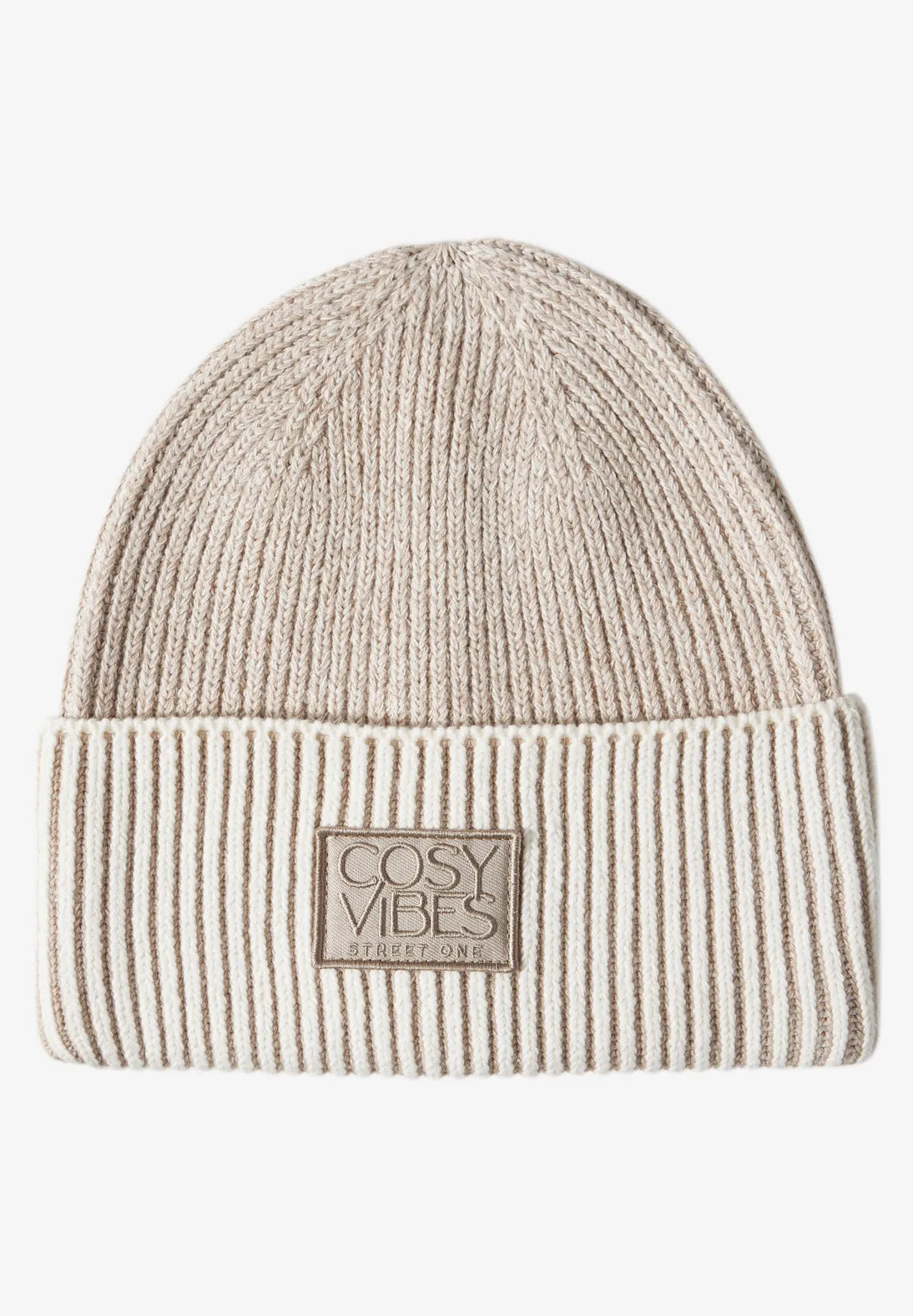 Street One Ribbed Beanie With Badge In Snow Cream