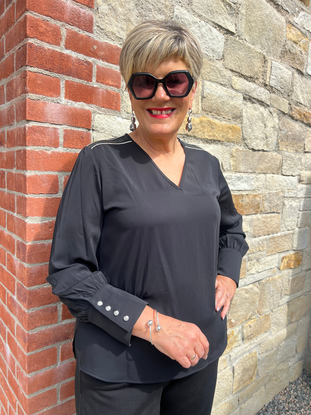 Peruzzi Embellished Trim Blouse In Black