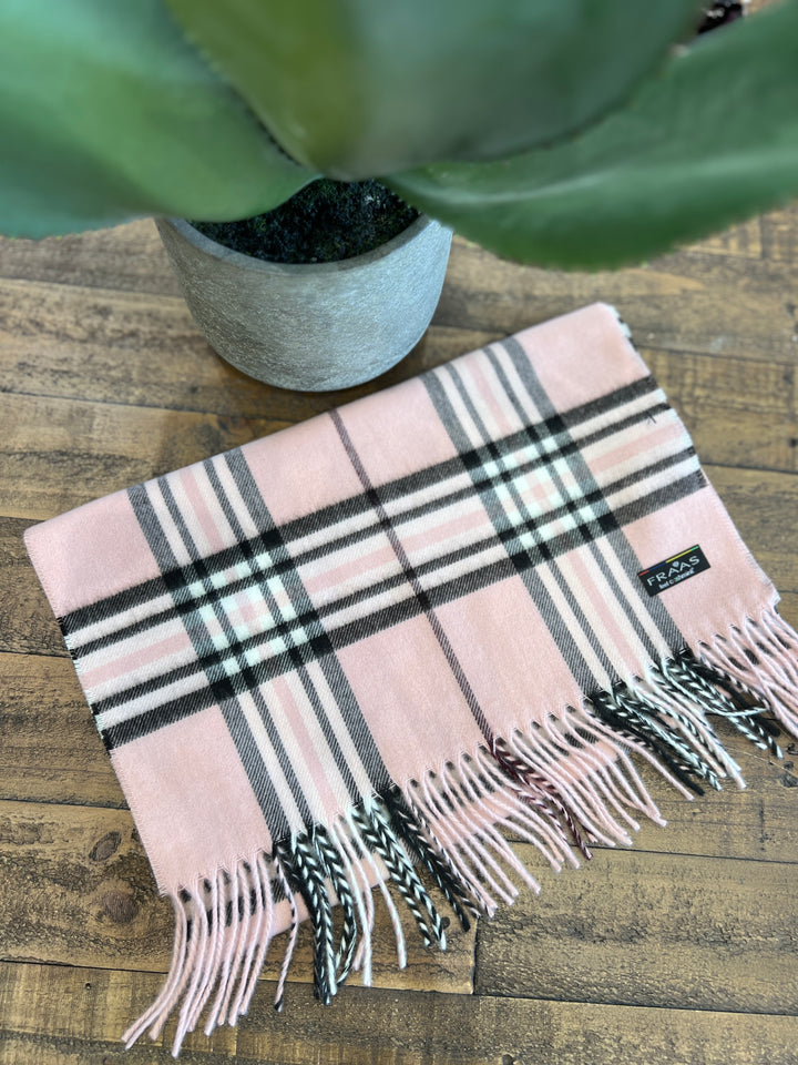 Cashmink Plaid Patterned Scarf In Rose