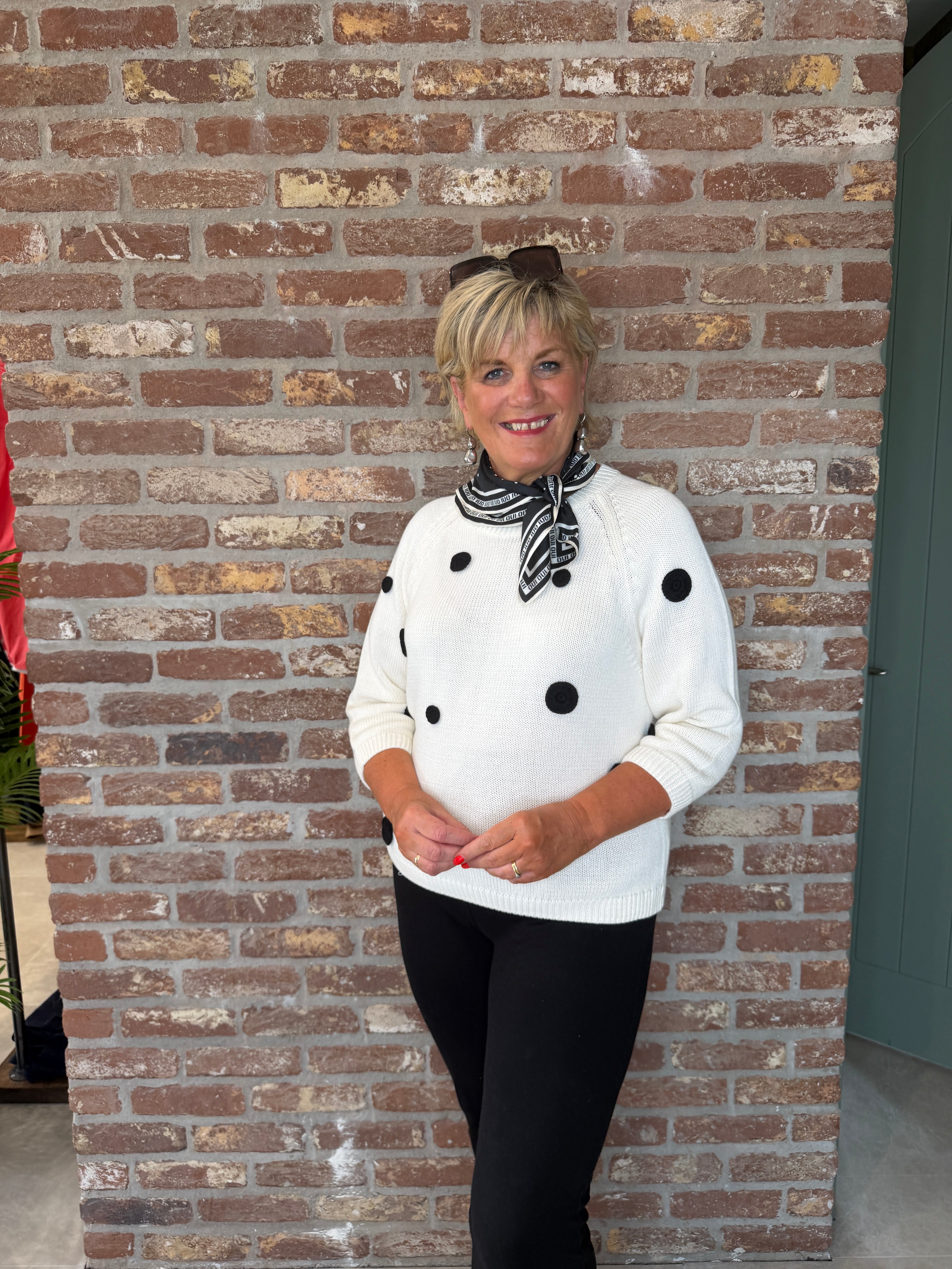 Oui crocheted appliquéd dots jumper in white & black