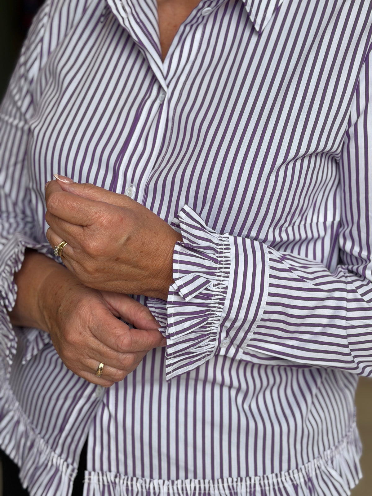 Striped shirt blouse in white & violet