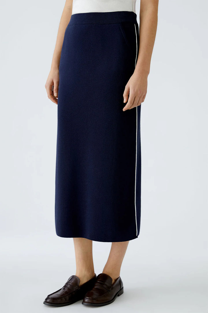 Oui Pull On Knitted Skirt In Dark Blue