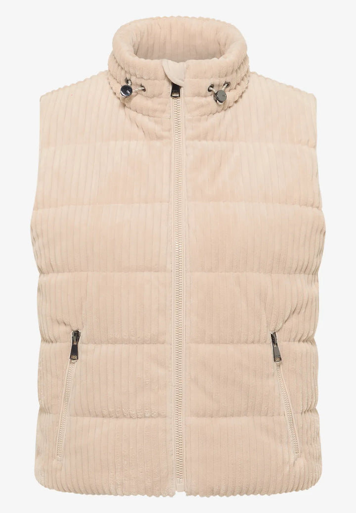 Cecil Cord Quilted Gilet In Pearl Beige