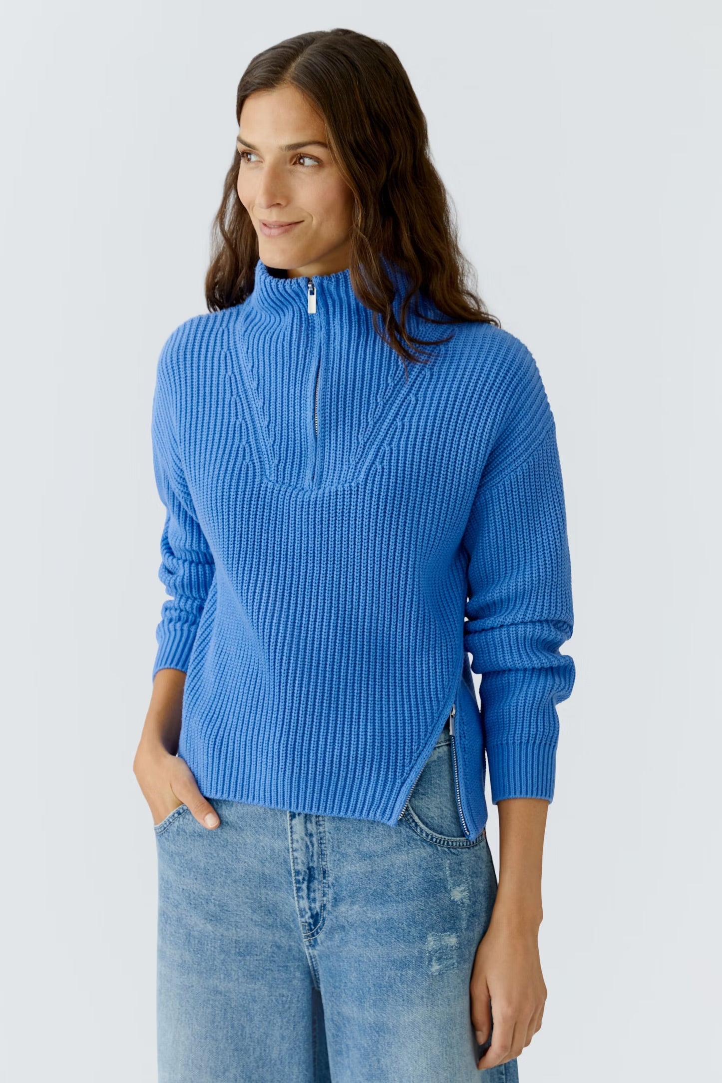 Oui 3/4 Zipped Pullover In Blue
