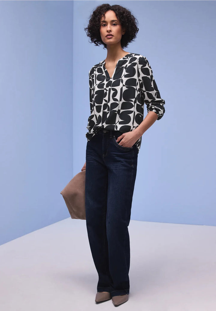 Street One Mat Mix Top In Shadowed Navy