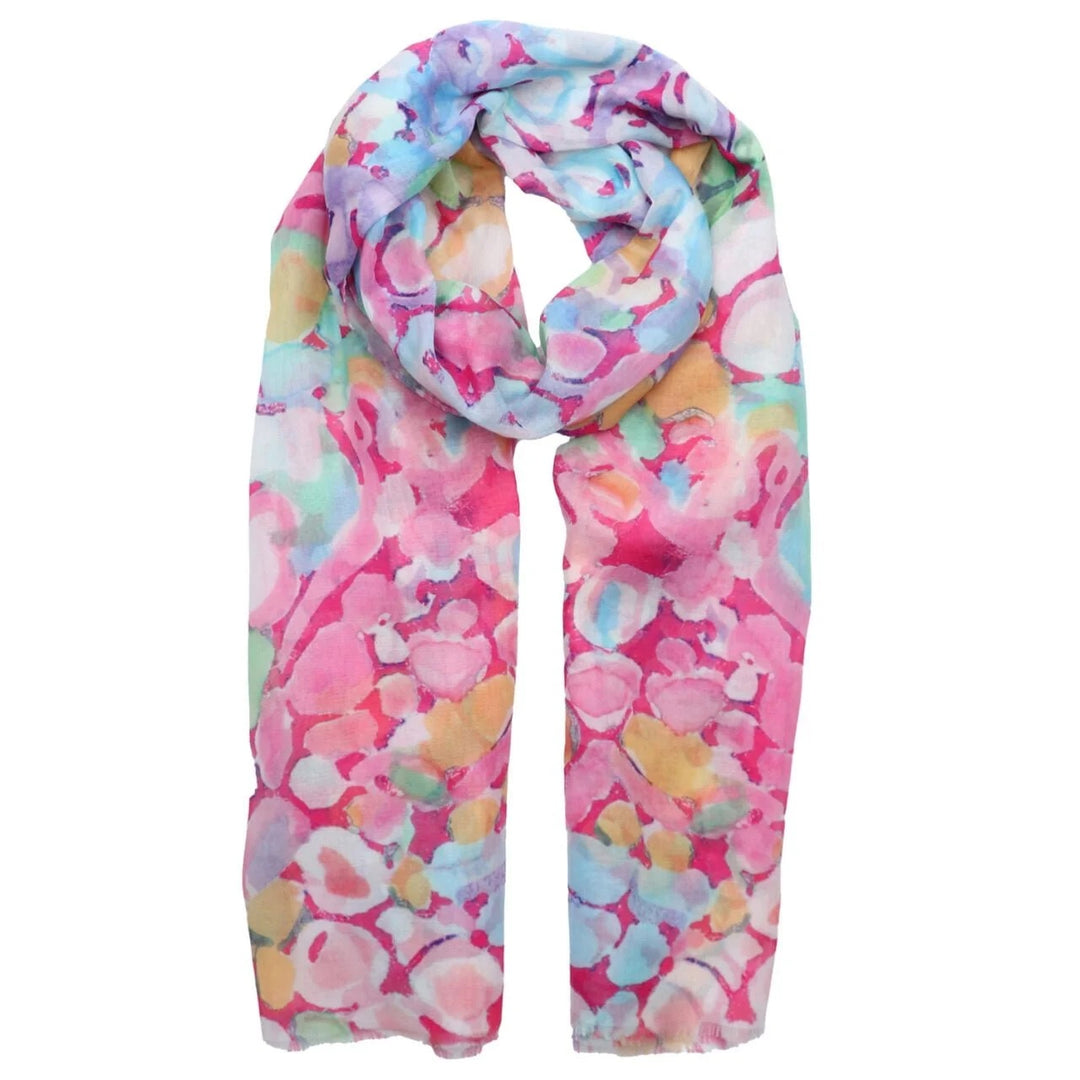 Polly Watercolour Drops Scarf In Hot Pink