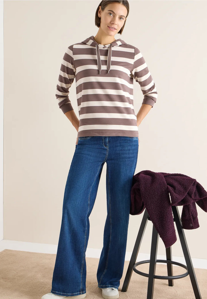 Cecil Striped Hoodie In Urban Taupe