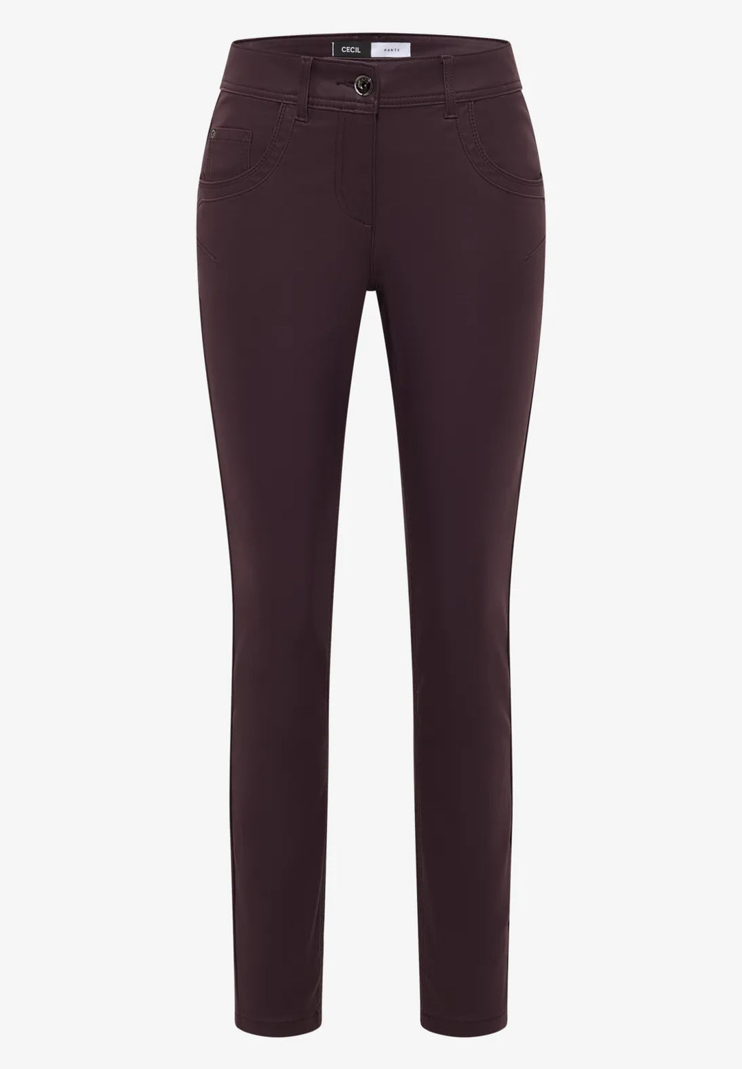 Cecil Toronto Coated Jeans In Eggplant Red