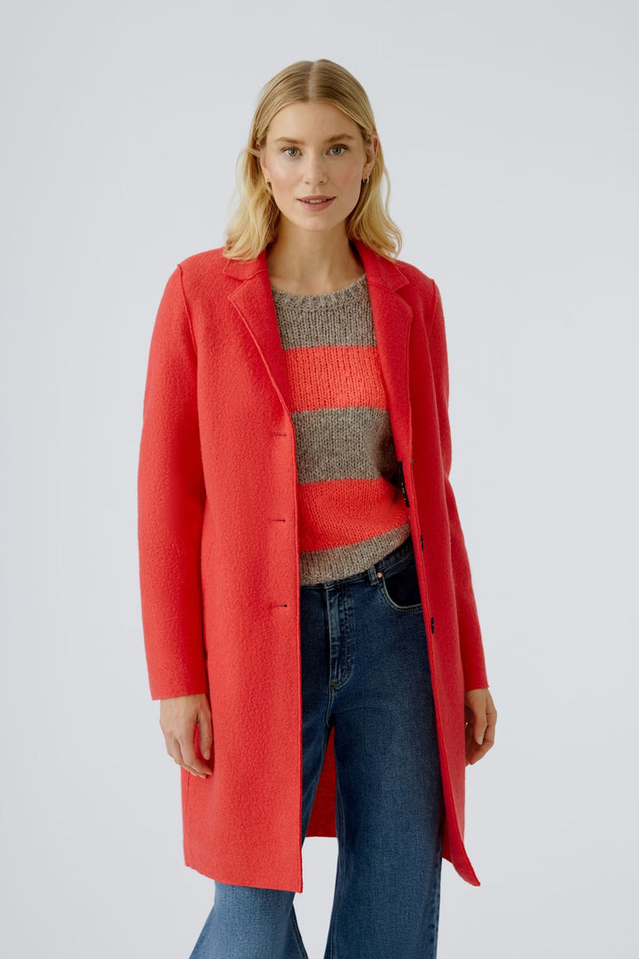 Oui Mayson Boiled Wool Coat In Neon Pink