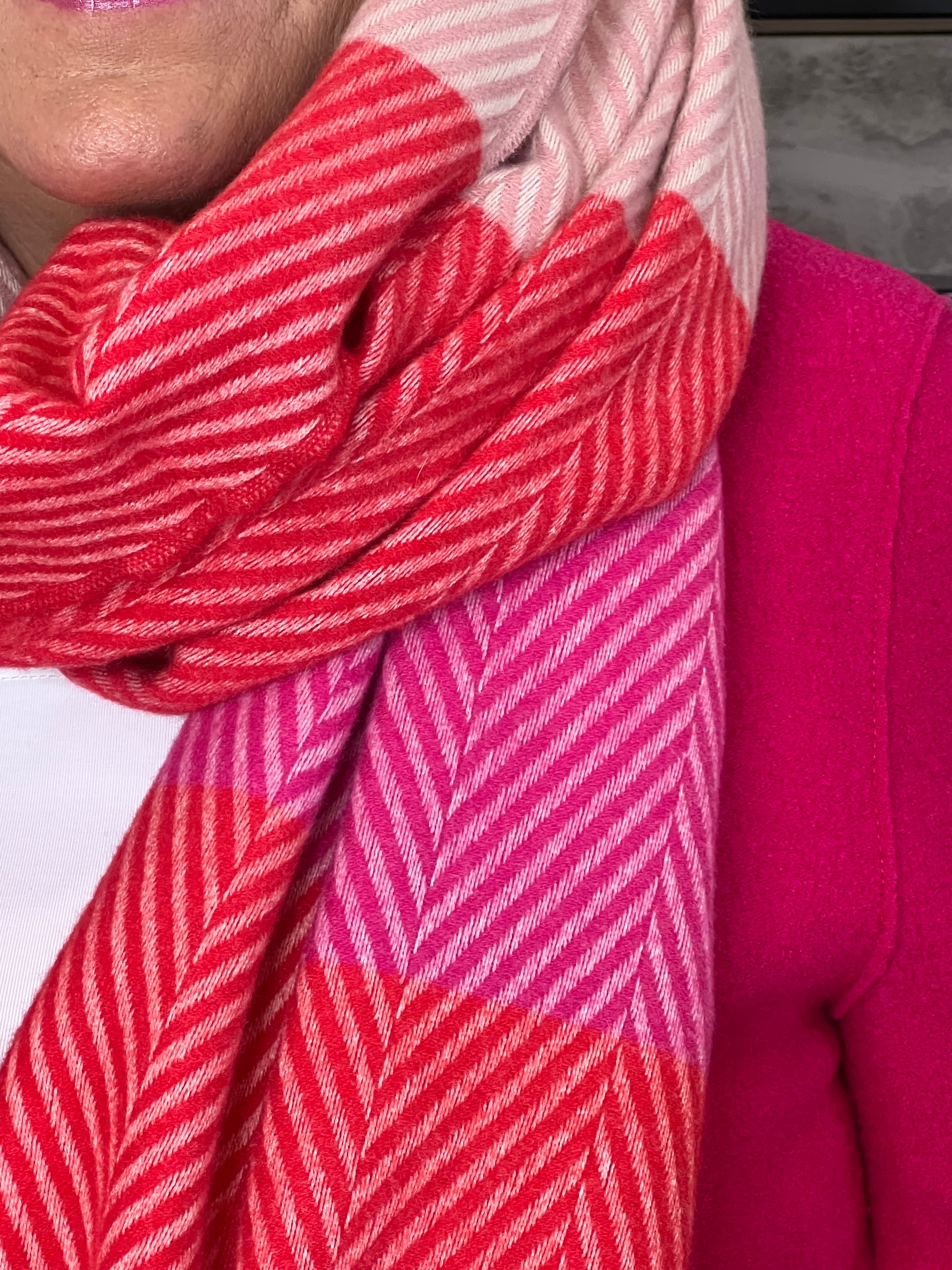 Elsa Herringbone Scarf In Pink Multi