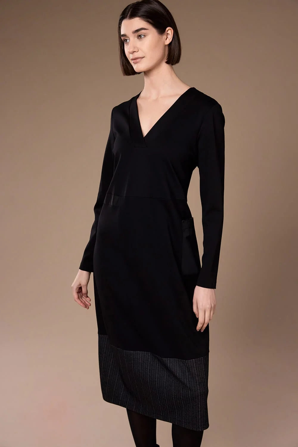 Peruzzi herringbone trim dress in black