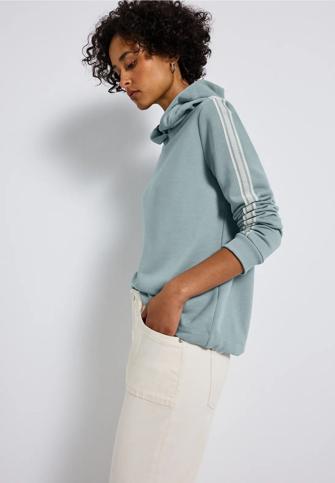 Street One Hoodie With Stripe In Arona Blue