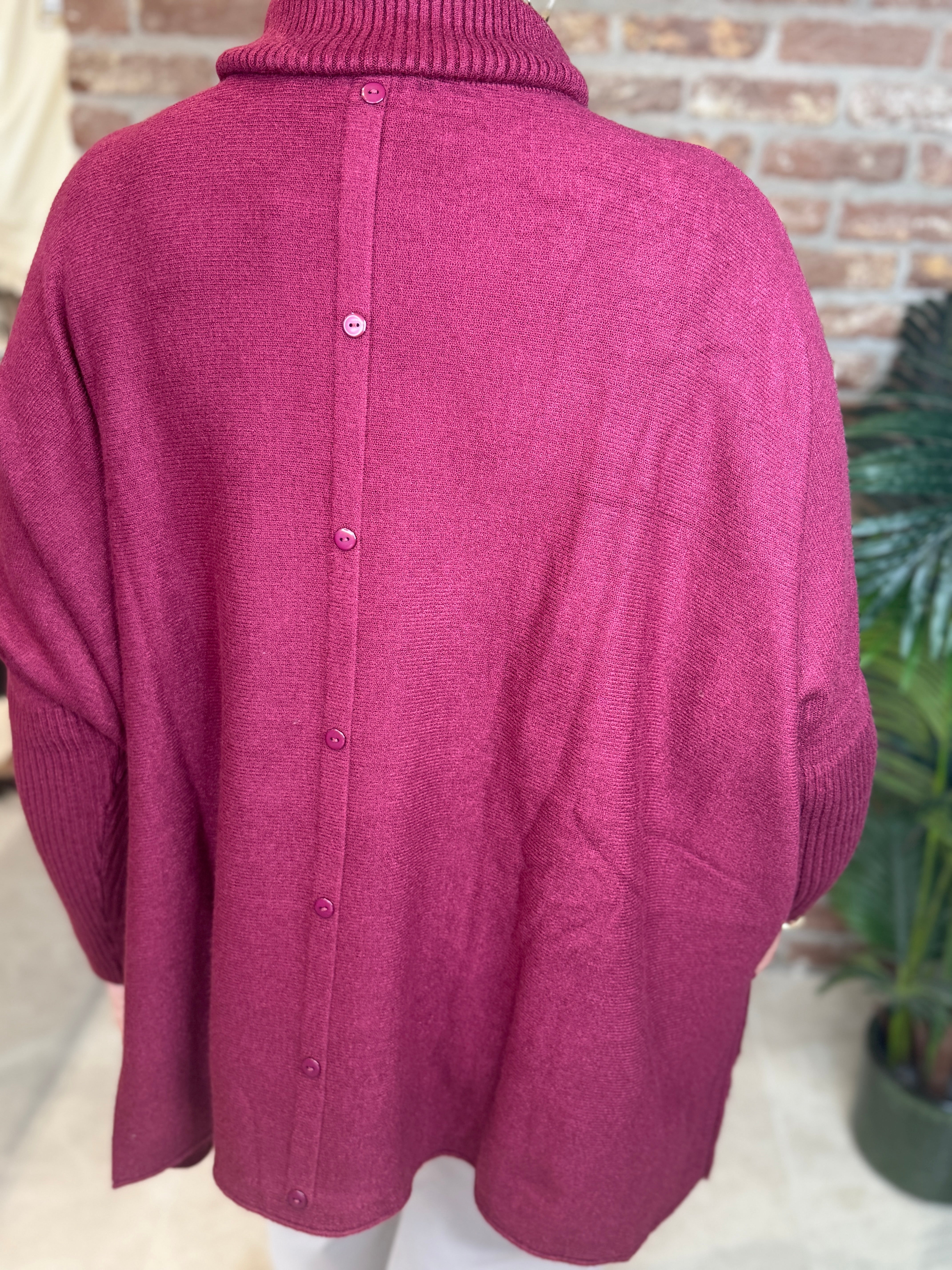 Roll Neck pocket knit In Bordeaux