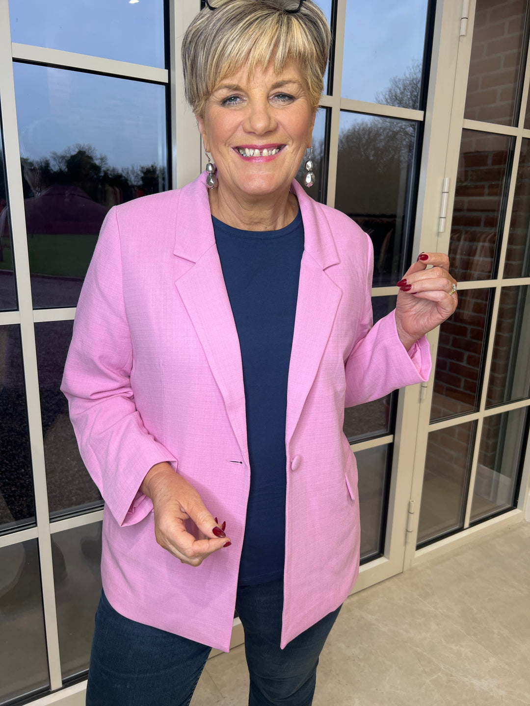 Culture Woven Blazer In Begonia Pink