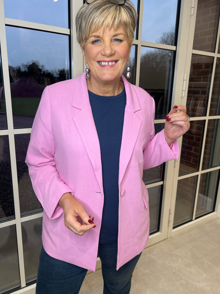 Culture Woven Blazer In Begonia Pink