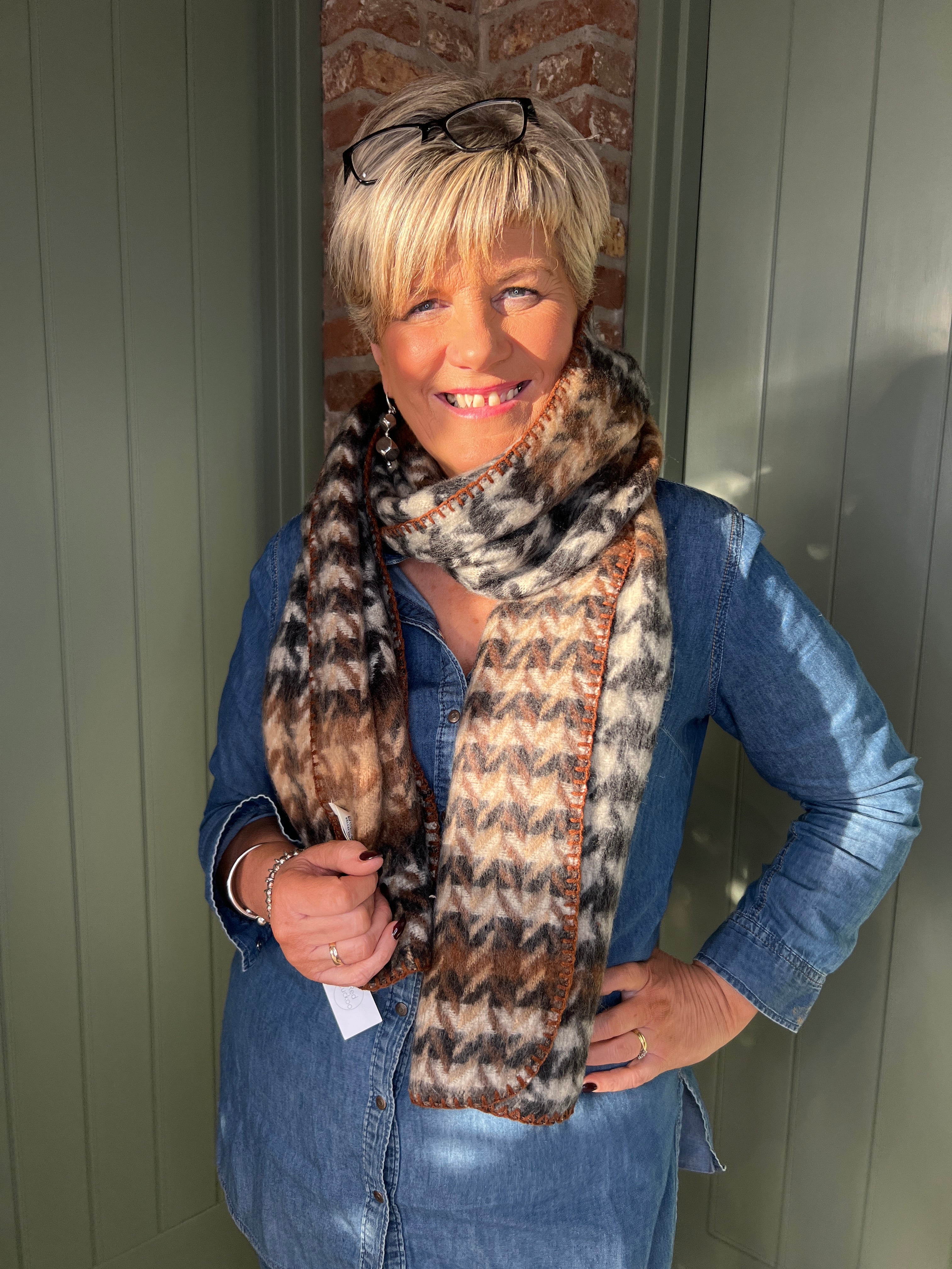 Sophie Stitched Edge Scarf In Black Multi