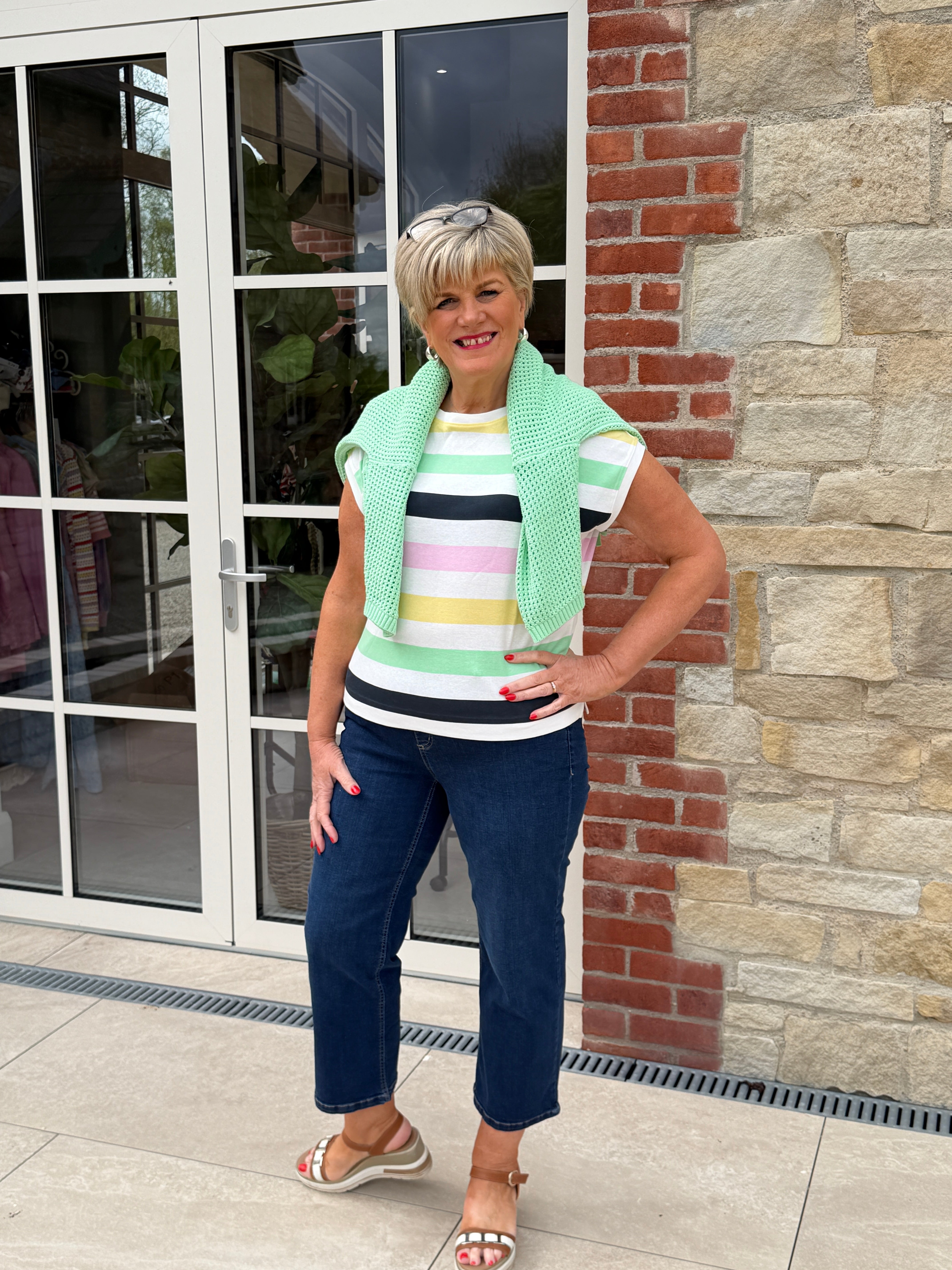 Cecil multi stripe T-shirt in Vanilla White