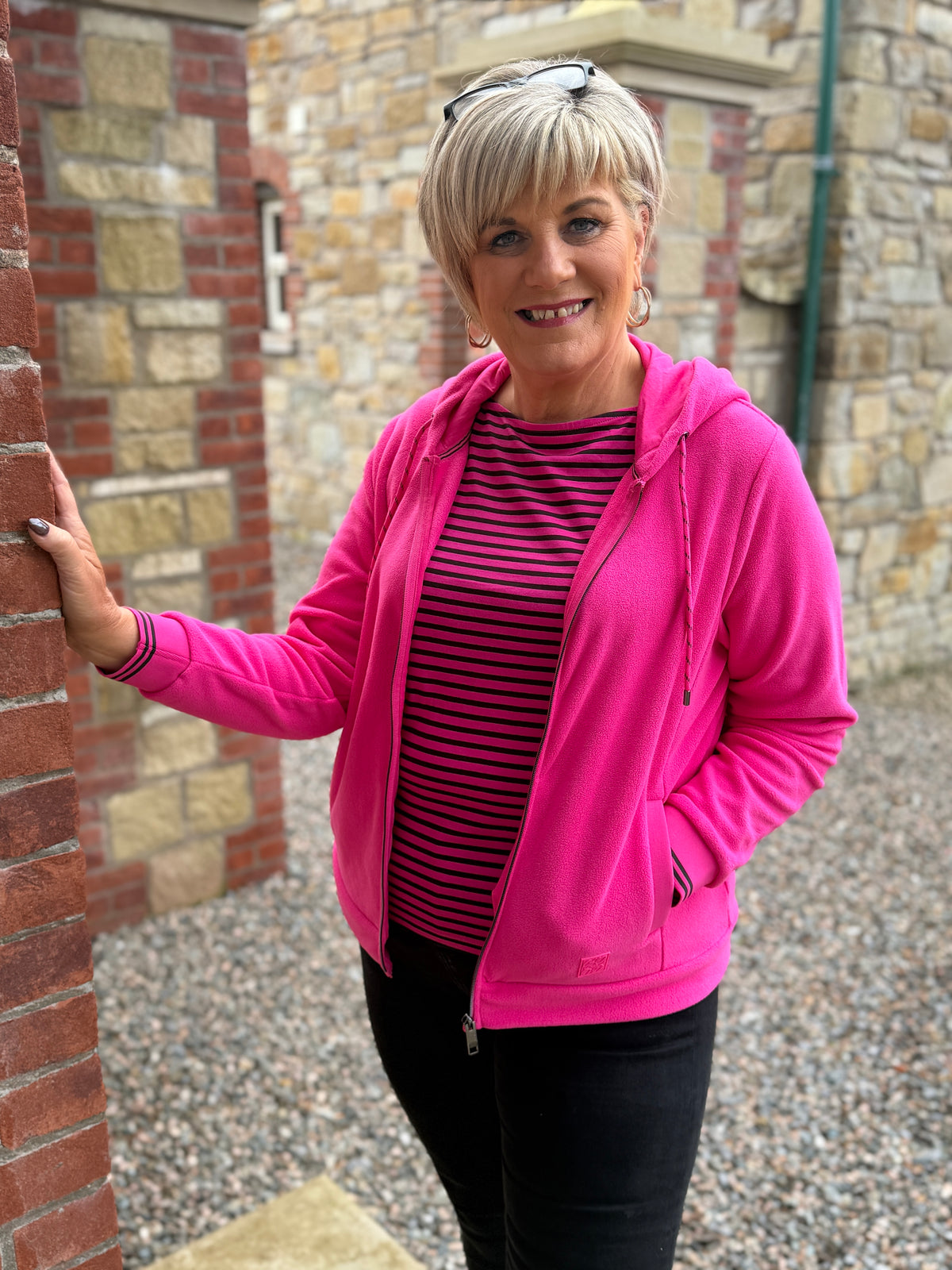 Fleece hooded jacket in pink flash