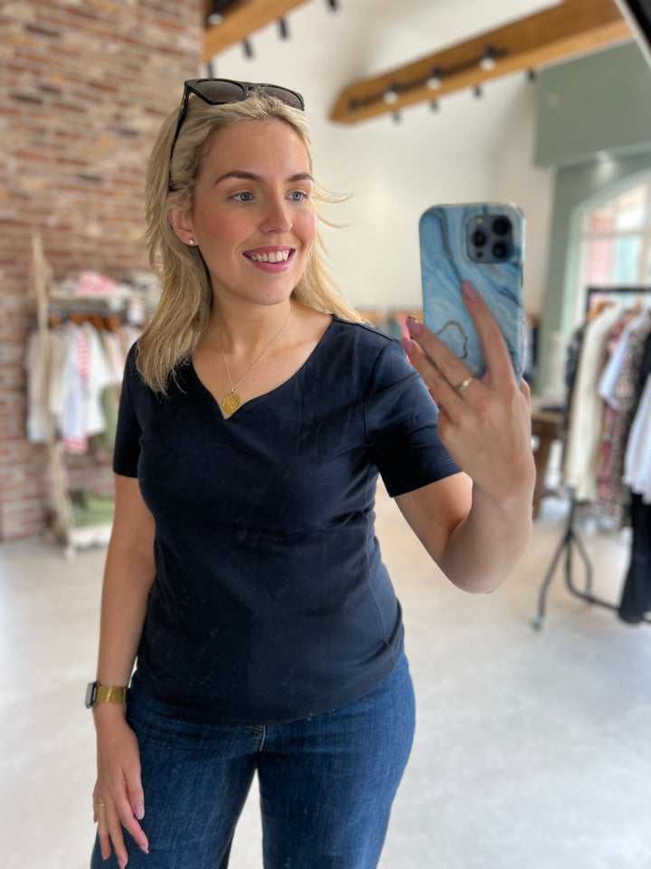 Street One Heart Neckline Top In Deep Water Blue