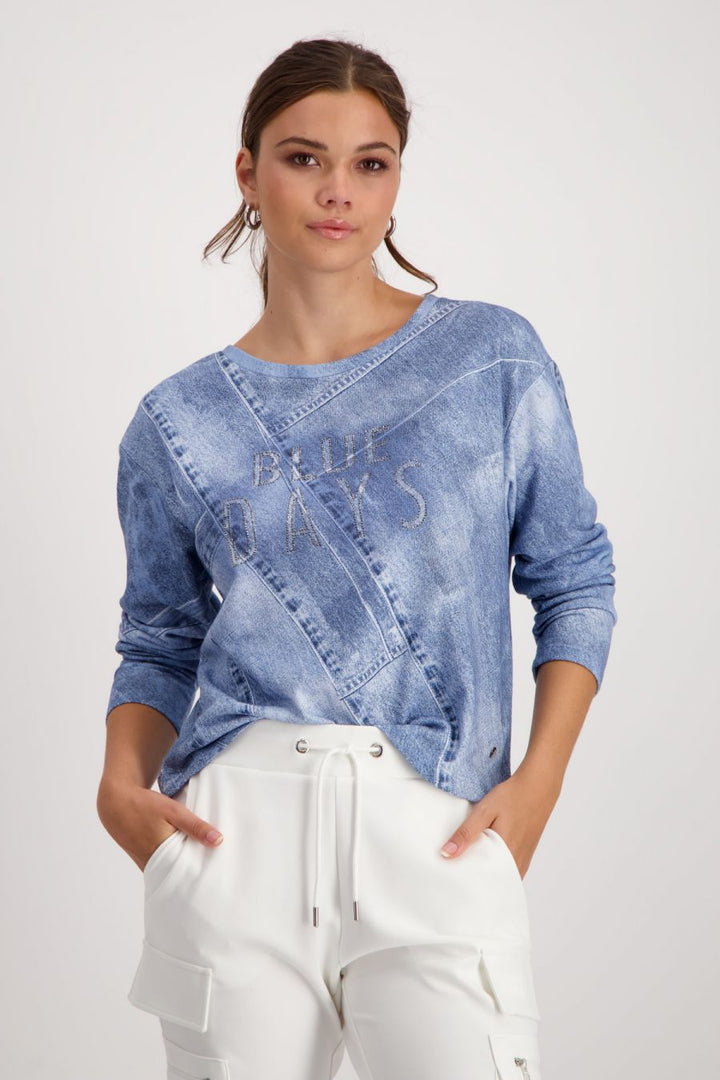 Monari Denim Print Sweatshirt In Blue