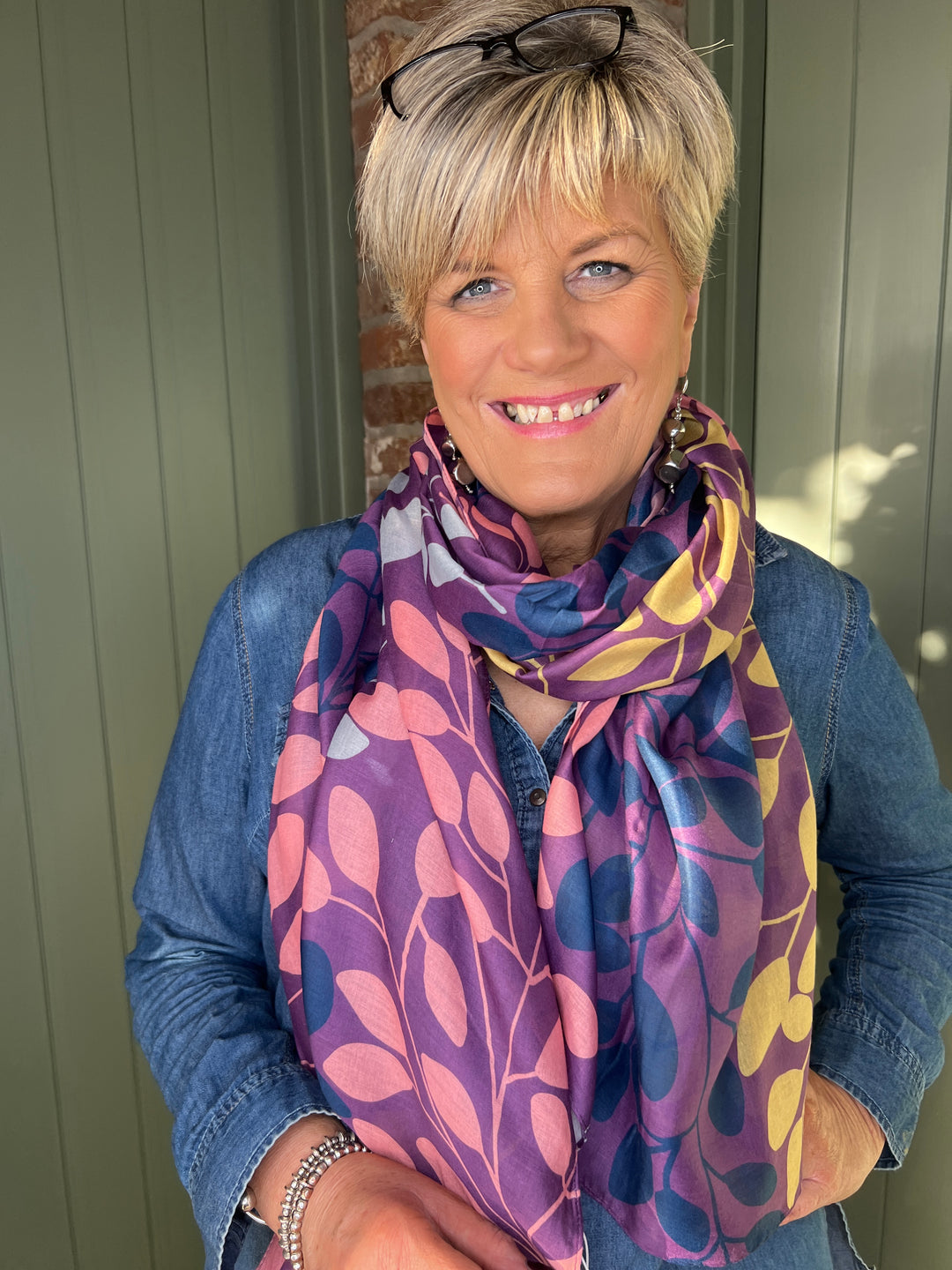 Sophie Leafy Branches Scarf In Purple