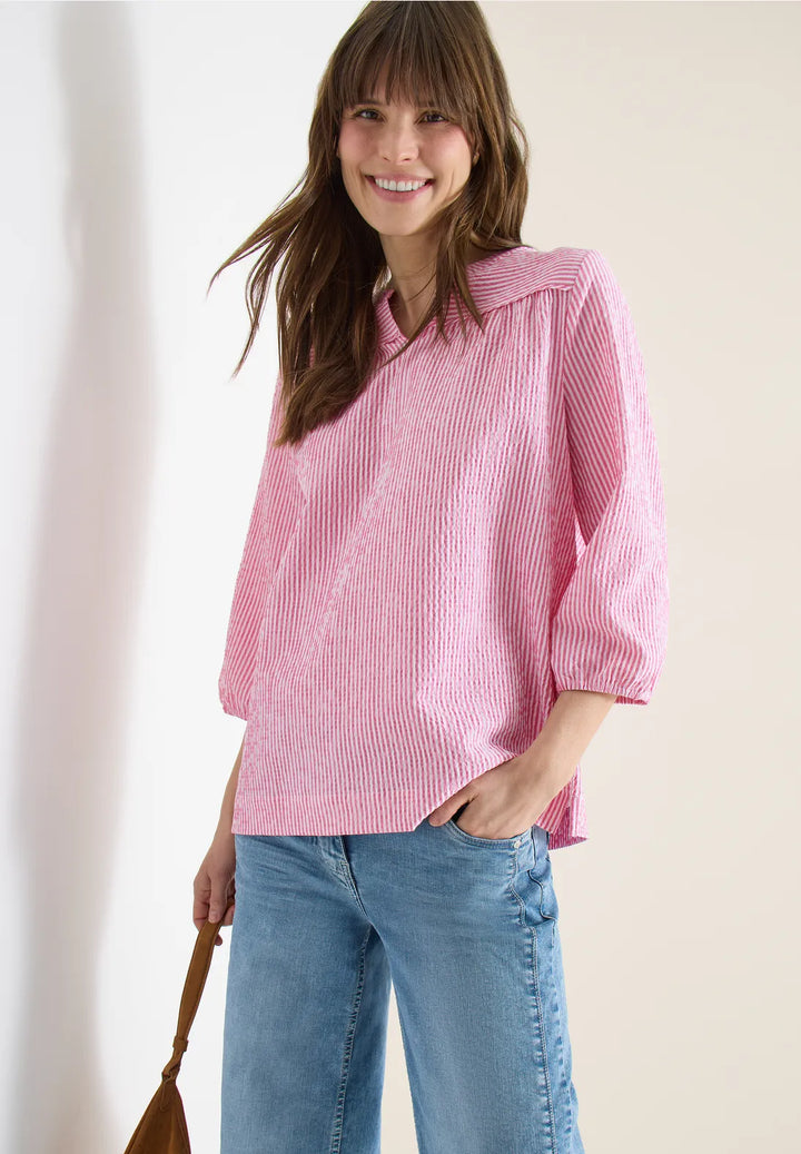 Cecil seersucker Striped Blouse In beetroot pink