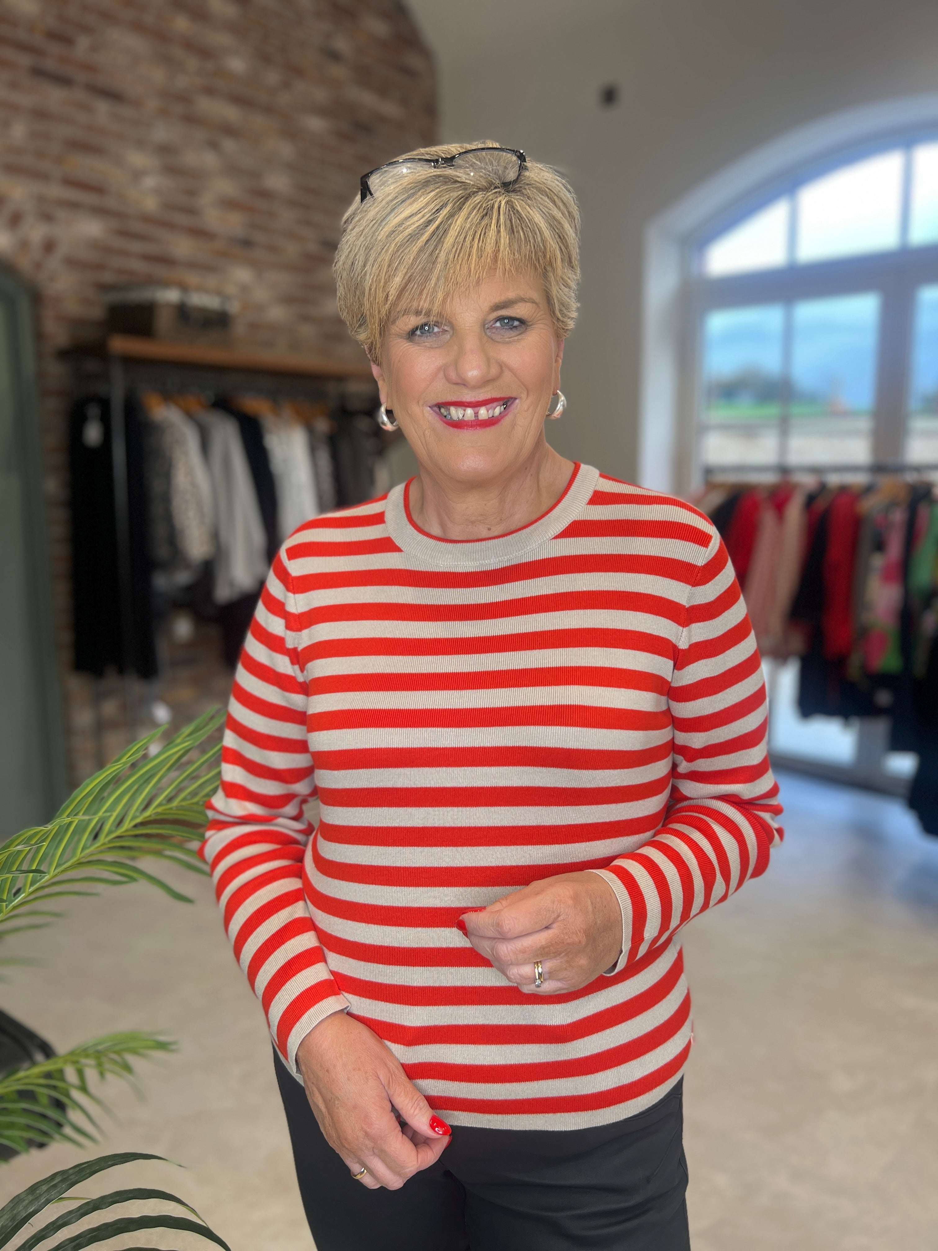 Nümph Nustripy Striped Pullover In Fiery Red