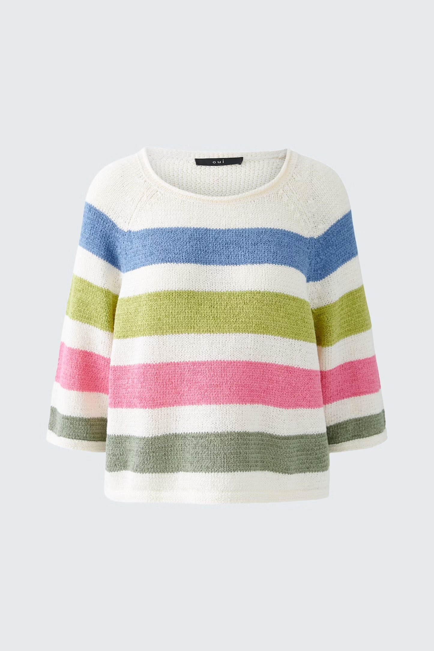 Oui Striped Pullover In White & Green
