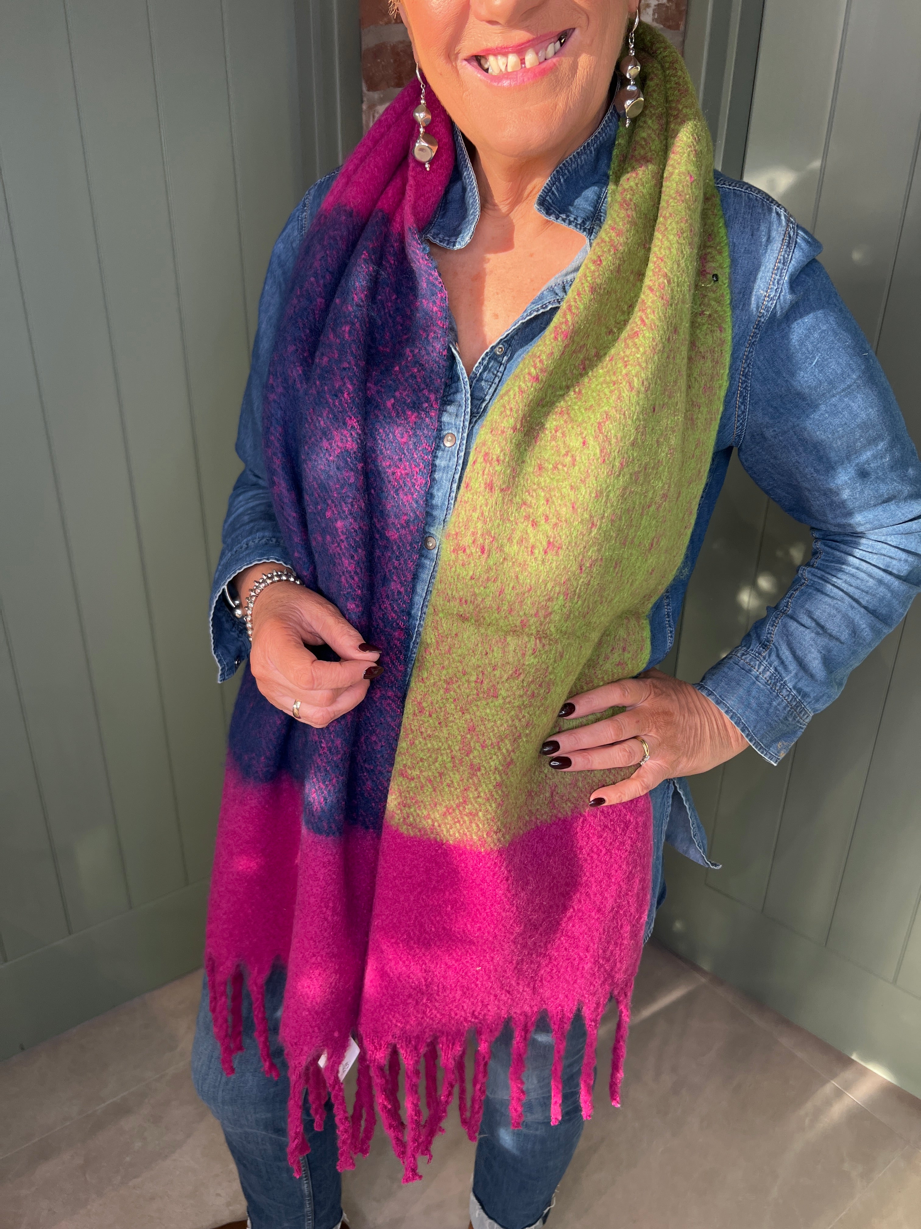Sophie Colour Block Scarf In Pink Multi