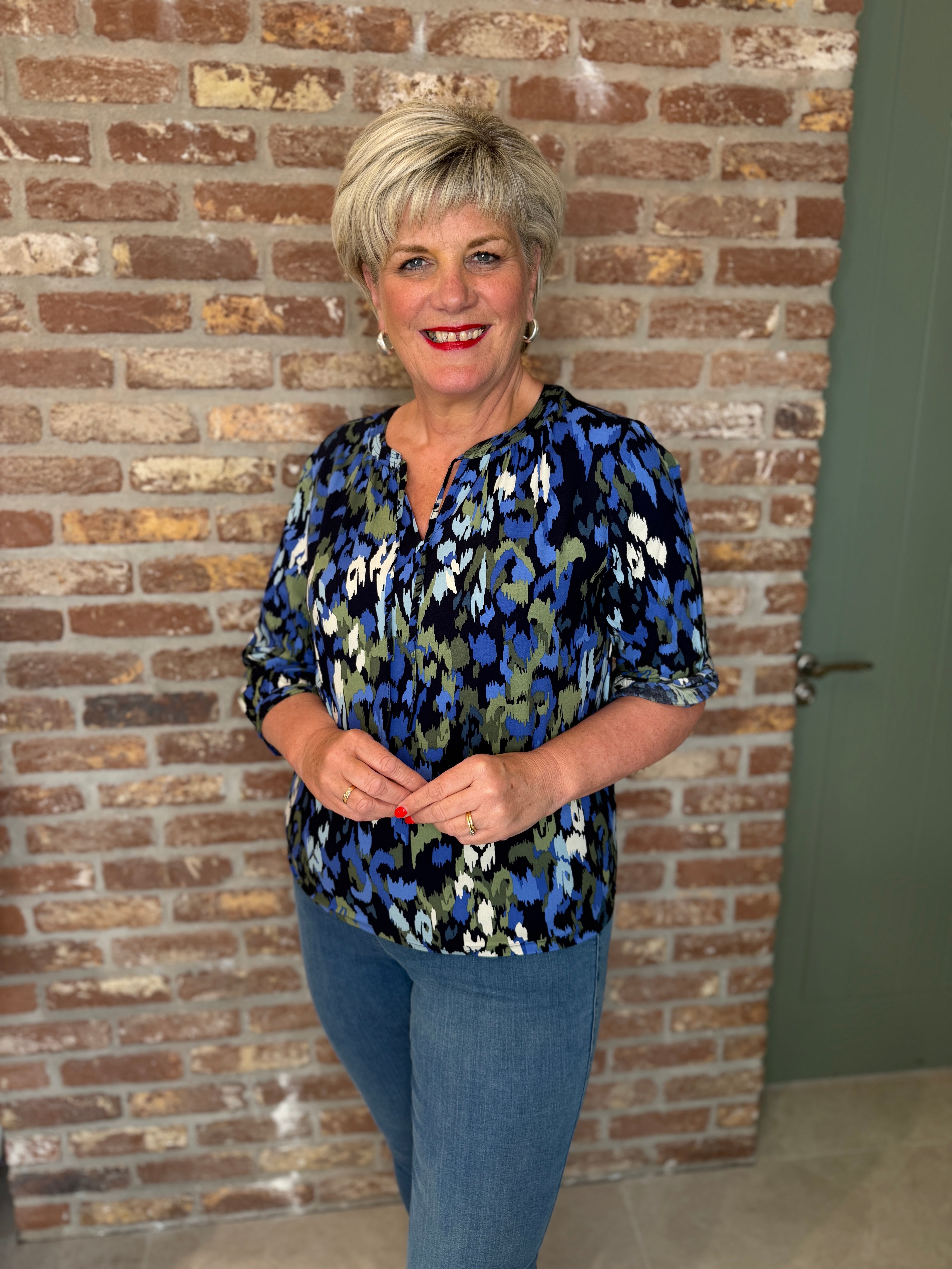 Cecil Patterned Blouse In Urban Dark Blue
