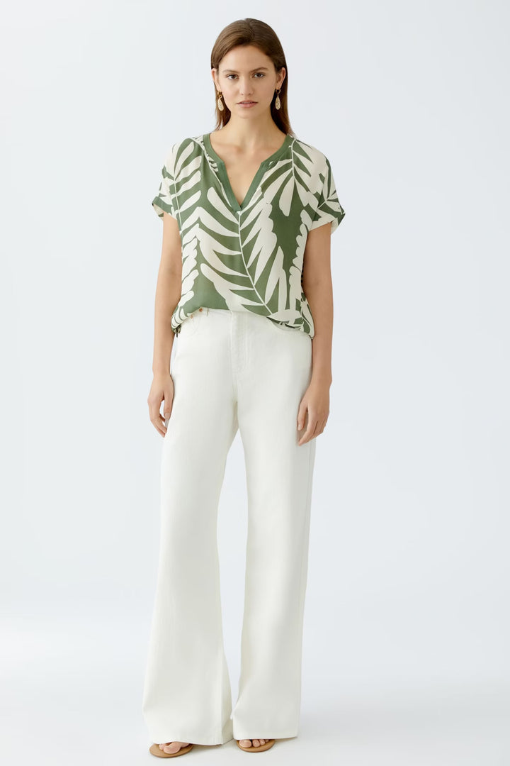 Oui Floral Blouse In Khaki & Stone