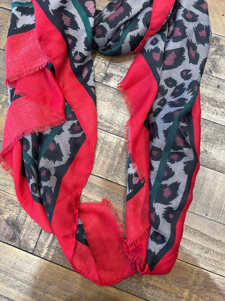 Olive Leopard Print Scarf In Red Multi