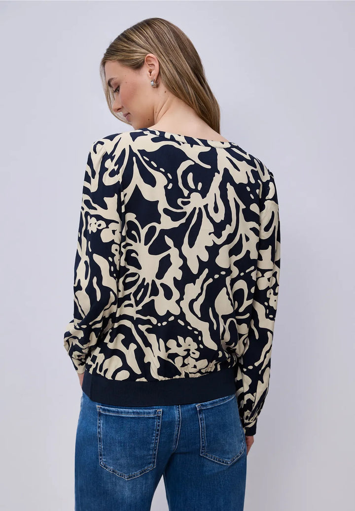 Street One V-neck floral blouse In Navy & cream